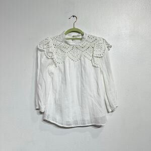 AEOM White Eyelet Lace Blouse Sz S